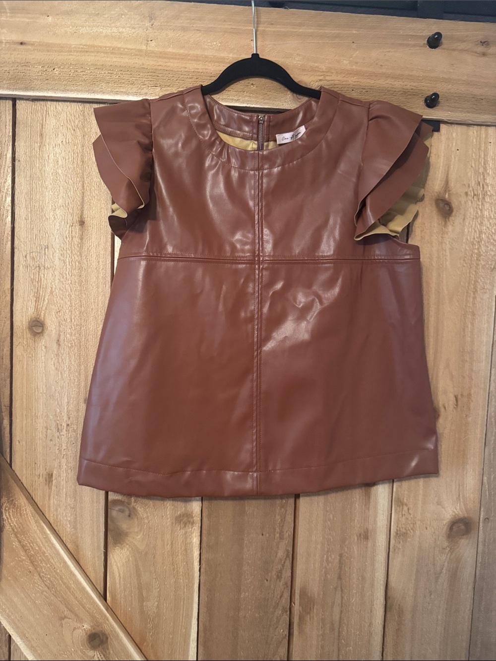 Cee Femme Brown faux Leather top - Crew Neck